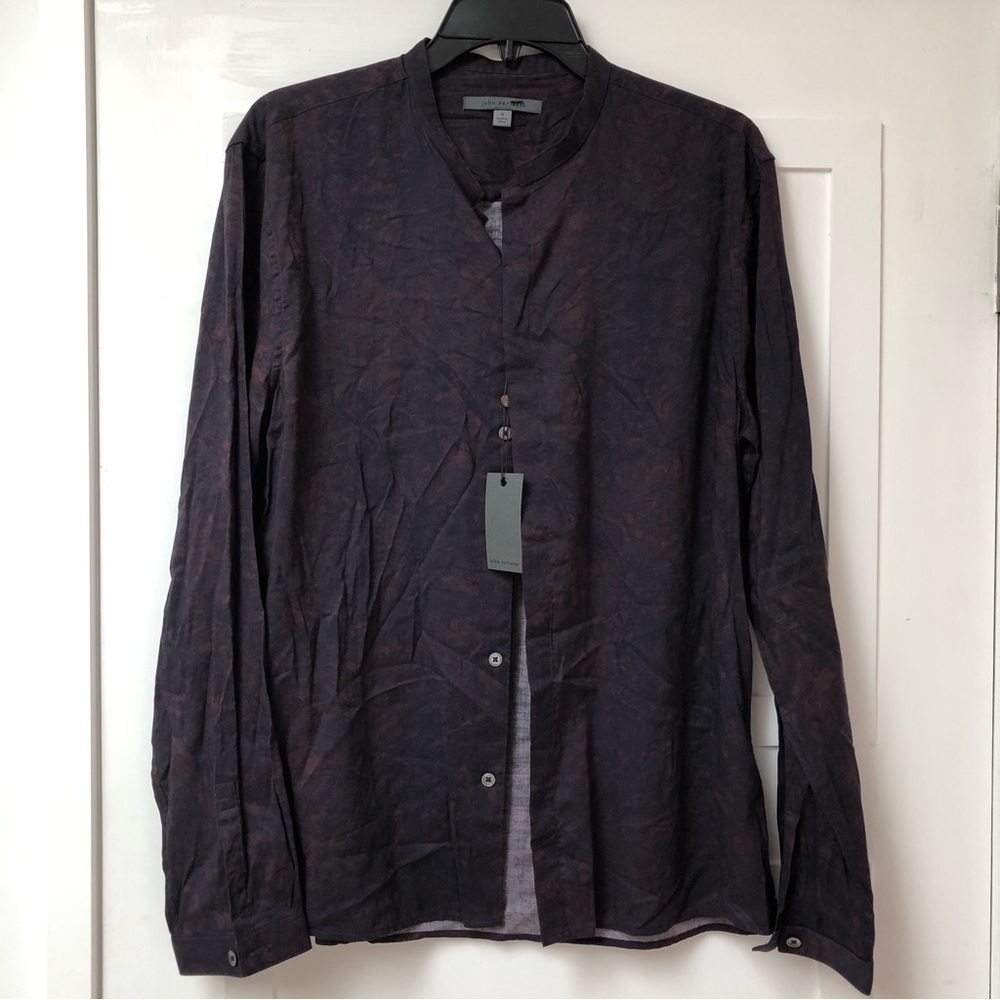 Nwt John Varvatos Cotton Blend Band Collar Mottled Navy Cranberry Lightweight M